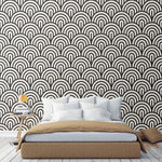 Black and White Geometric Fish Scale Art Deco Wallpaper