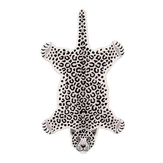 Black and White Hand Tufted Leopard Shaped Accent Wool Rug - MAIA HOMES
