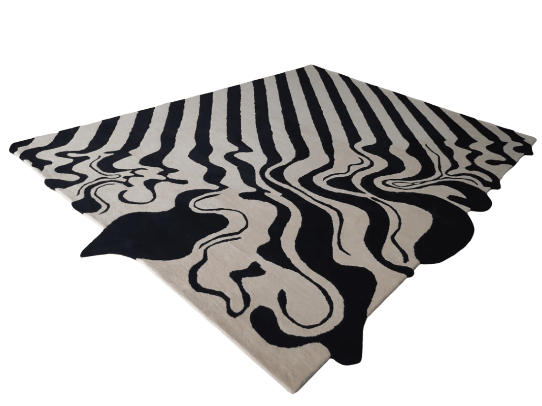 Black and White Melting Hand Tufted Wool Rug - MAIA HOMES