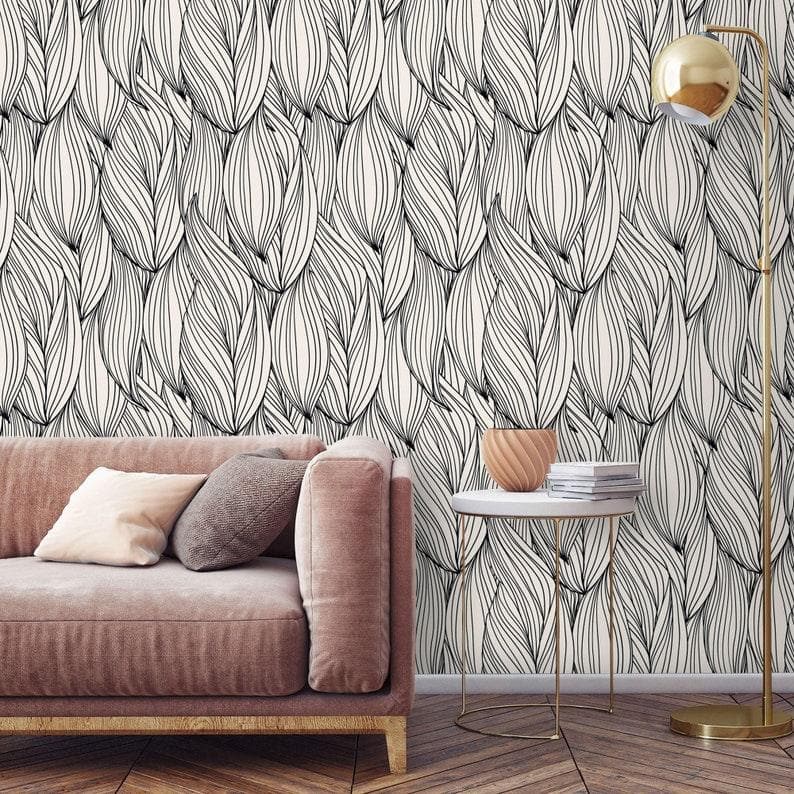 Black and White Oversized Winter Leaves Wallpaper - MAIA HOMES