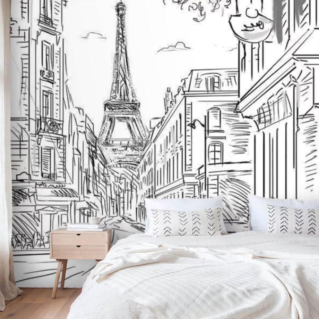 Black and White Paris Eiffel Tower Wall Mural