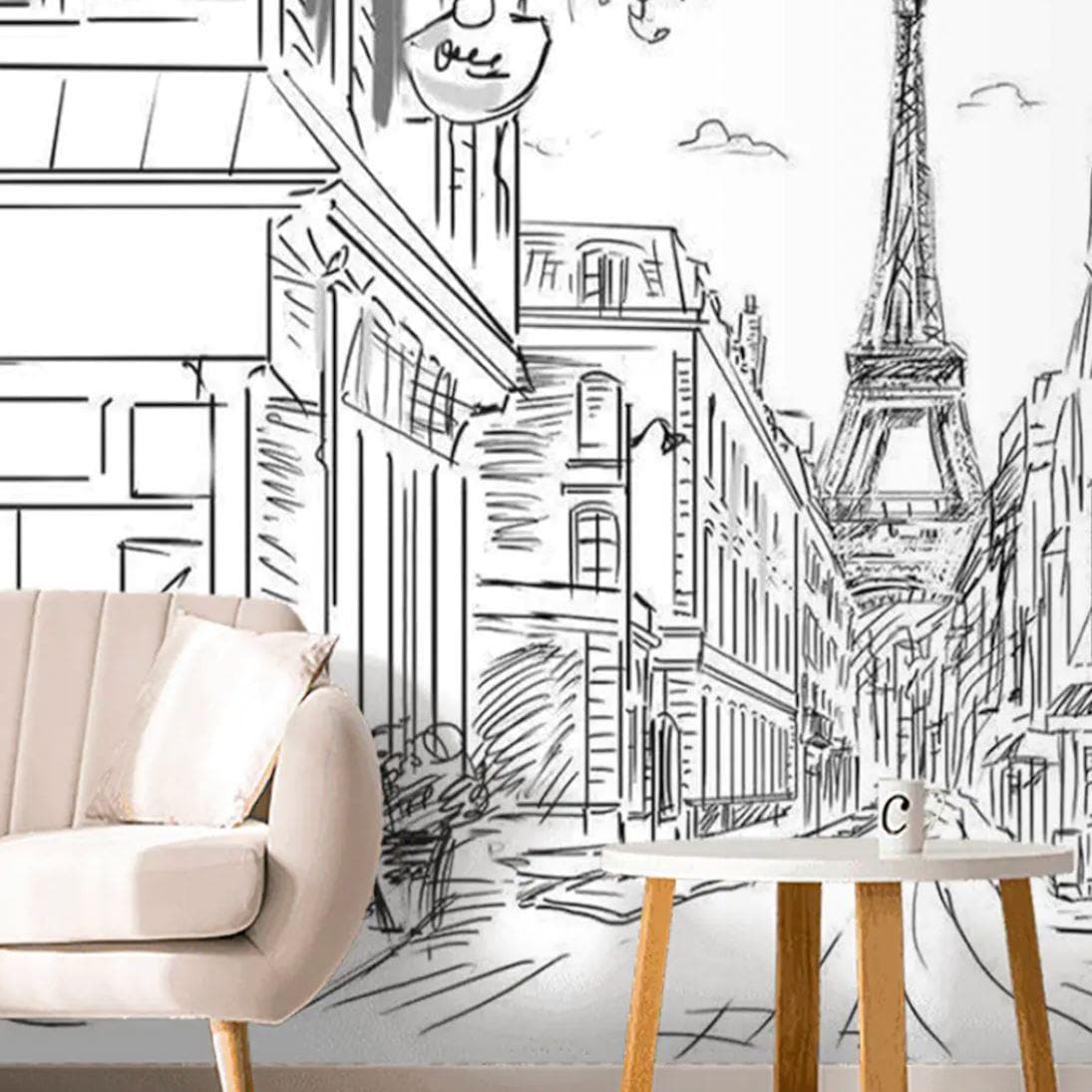 Black and White Paris Eiffel Tower Wall Mural