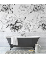 Black and White Peonies Watercolor Large Flowers Wall Mural