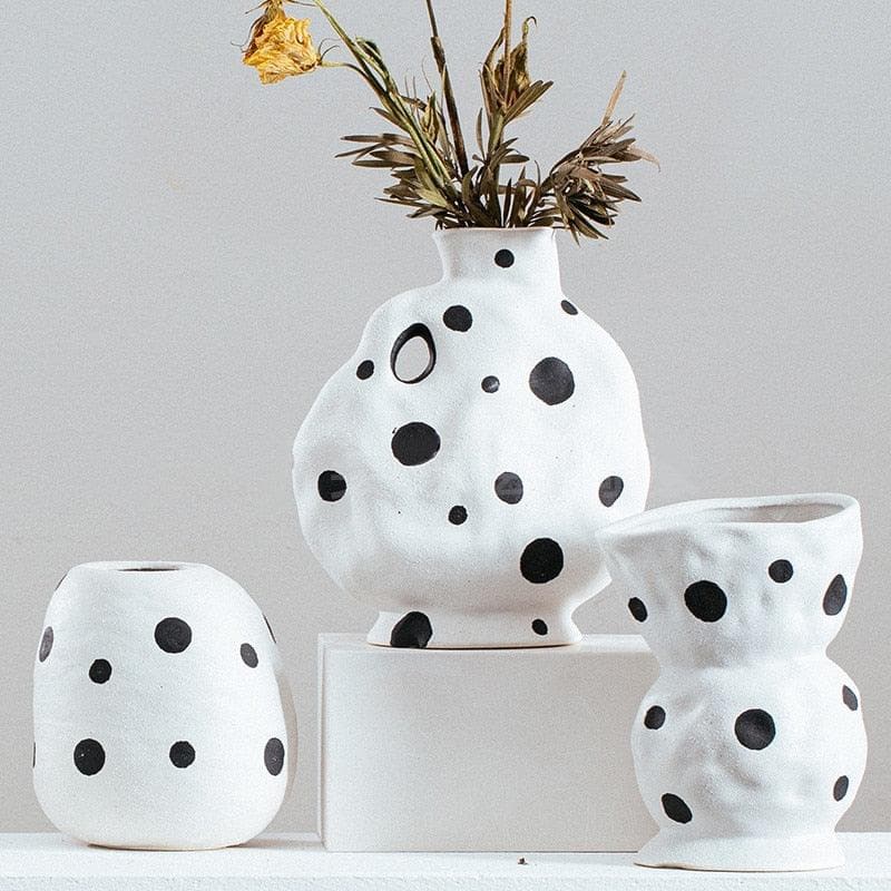 Black and White Polka Dot Abstract Art Ceramic Vase