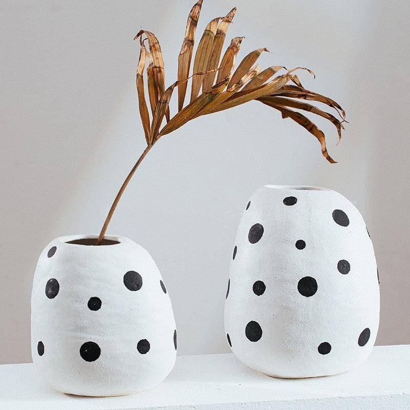 Black and White Polka Dot Abstract Art Ceramic Vase