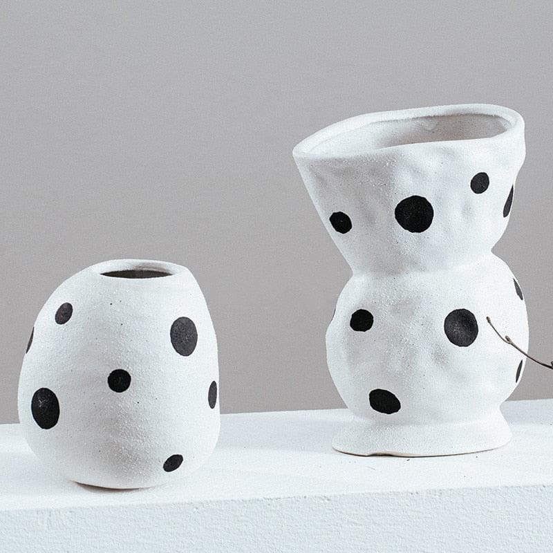 Black and White Polka Dot Abstract Art Ceramic Vase - MAIA HOMES