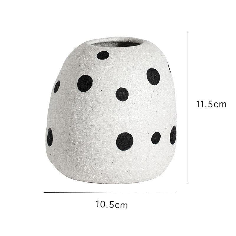 Black and White Polka Dot Abstract Art Ceramic Vase C