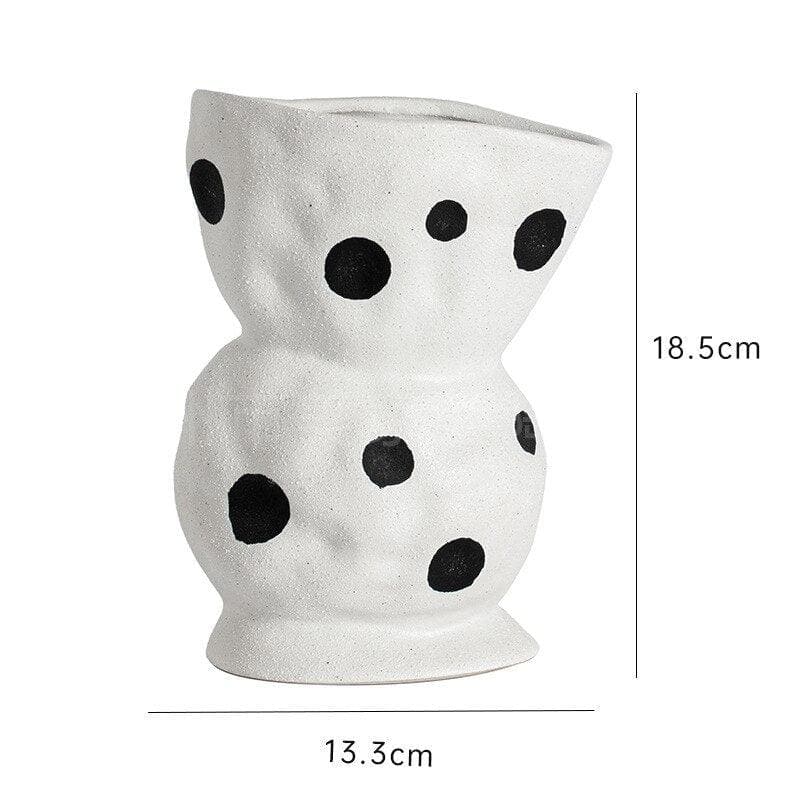 Black and White Polka Dot Abstract Art Ceramic Vase D