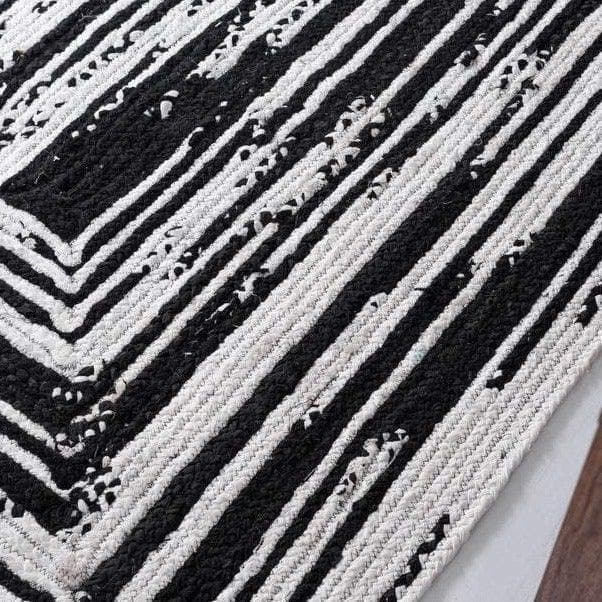 Black and White Rectangular Hand Made Cotton Rug