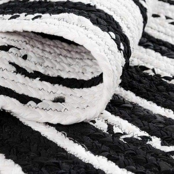 Black and White Rectangular Hand Made Cotton Rug