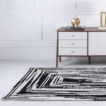 Black and White Rectangular Hand Made Cotton Rug