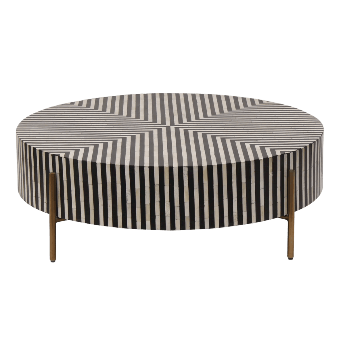 Black and White Stripe Bone Inlay Round Coffee Table