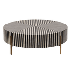 Black and White Stripe Bone Inlay Round Coffee Table