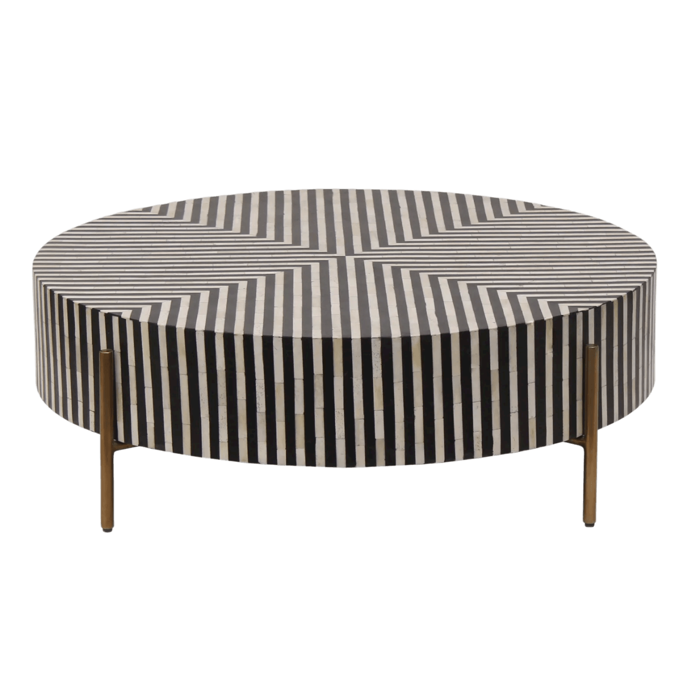 Black and White Stripe Bone Inlay Round Coffee Table