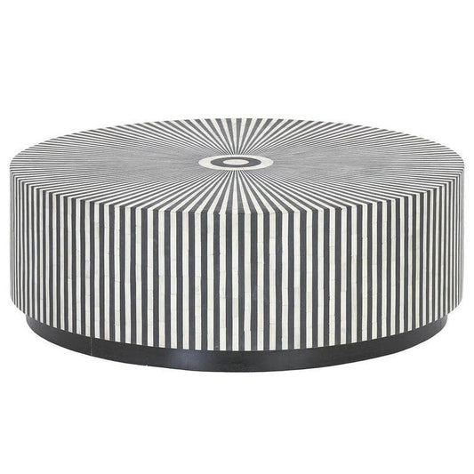 Black and White Stripe Bone Inlay Round Coffee Table - MAIA HOMES