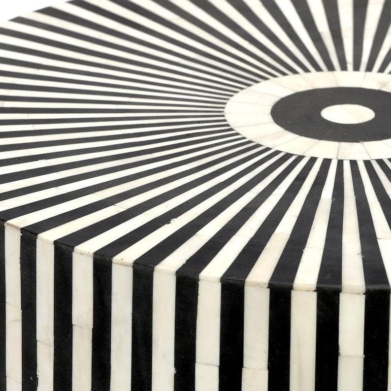 Black and White Stripe Bone Inlay Round Coffee Table