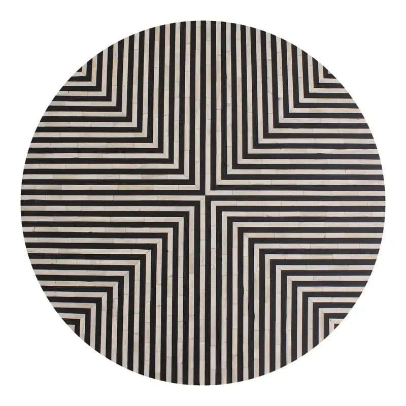 Black and White Stripe Bone Inlay Round Coffee Table