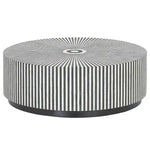 Black and White Stripe Bone Inlay Round Coffee Table with a radiating sunburst pattern and black base