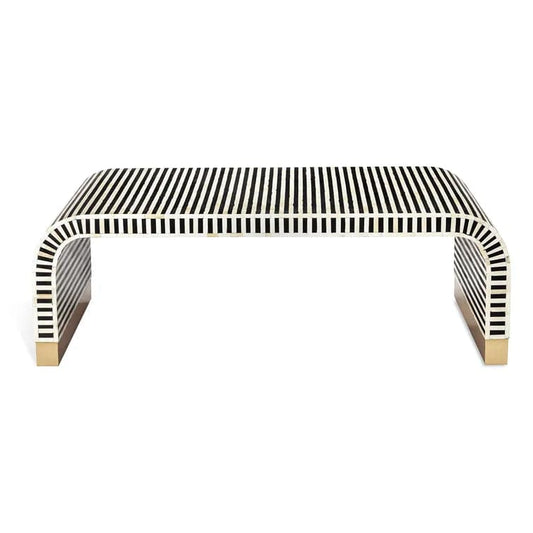 Black and White Stripe Waterfall Bone Inlay Coffee Table with Brass Leg - MAIA HOMES