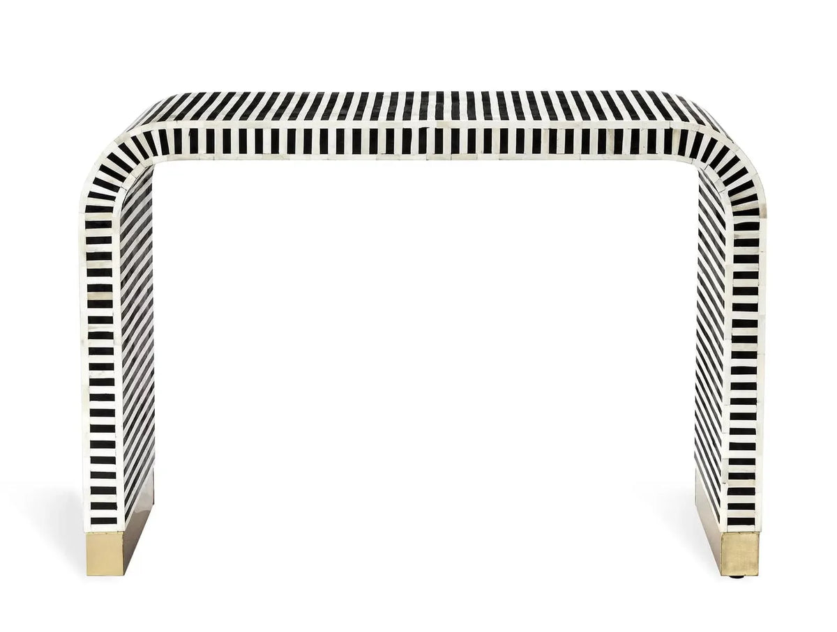 Black and White Stripe Waterfall Bone Inlay Console Table with Brass Leg