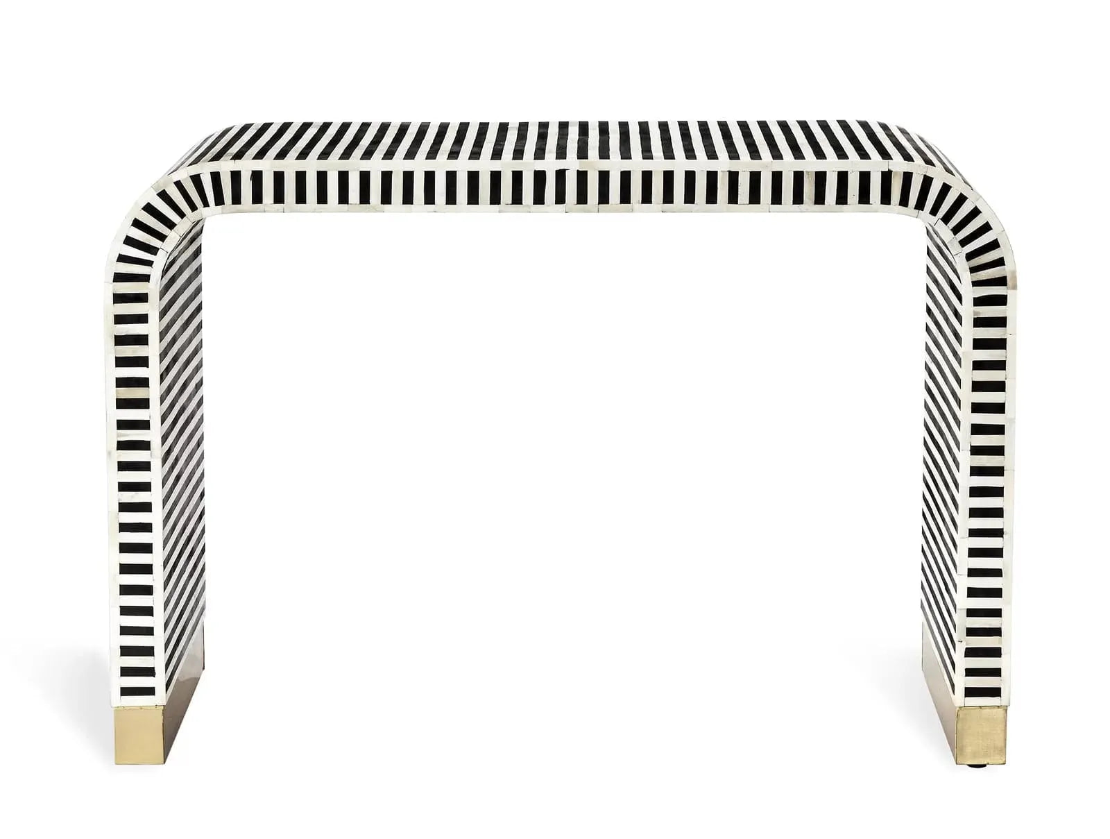 Black and White Stripe Waterfall Bone Inlay Console Table with Brass Leg