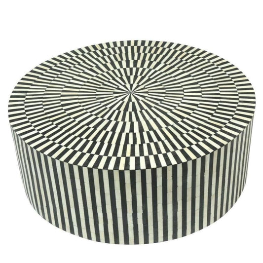Black and White Striped Mother of Pearl Inlay Round Coffee Table - MAIA HOMES