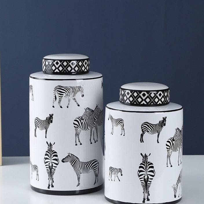 Black and White Zebra Ceramic Jar - MAIA HOMES