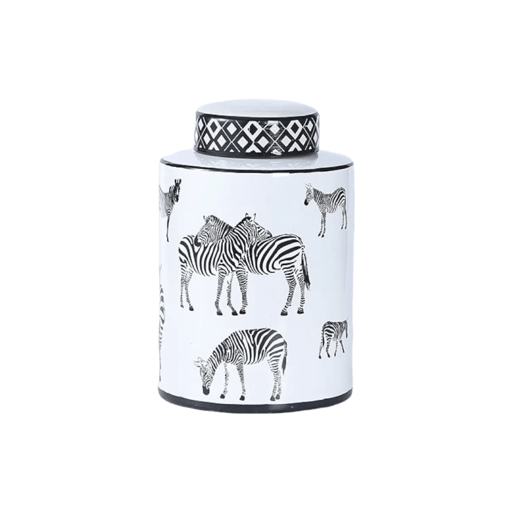 Black and White Zebra Ceramic Jar