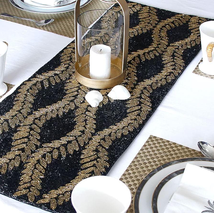 Black Canvas Handcrafted Beaded Table Runner