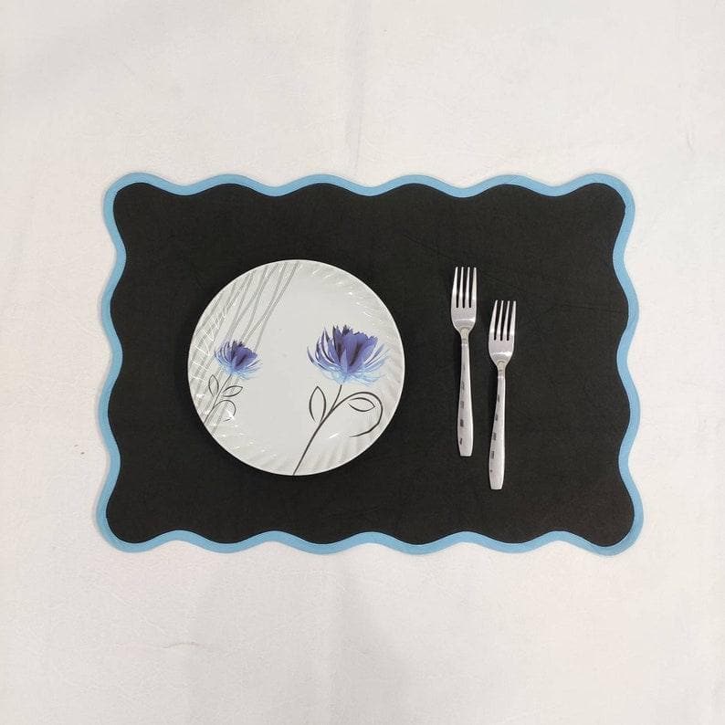 Black Classic Scallop Cotton Placemat Set of 4 Light blue