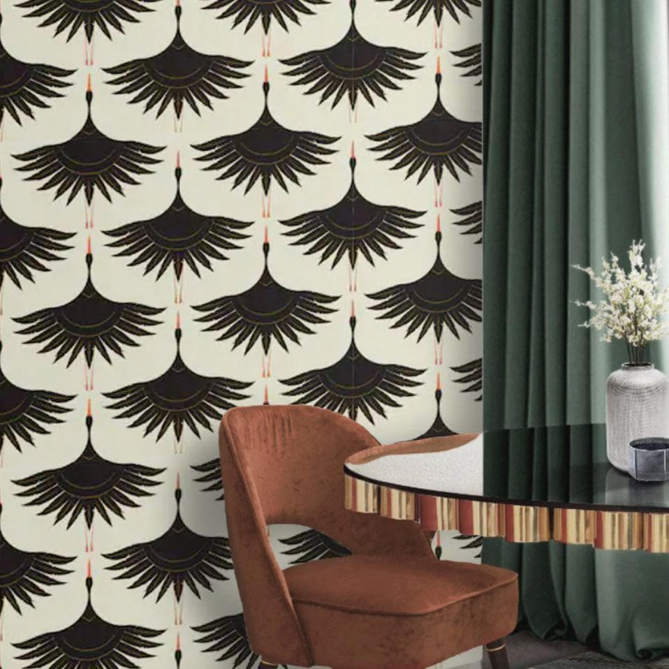 Black Cranes Art Deco Wallpaper