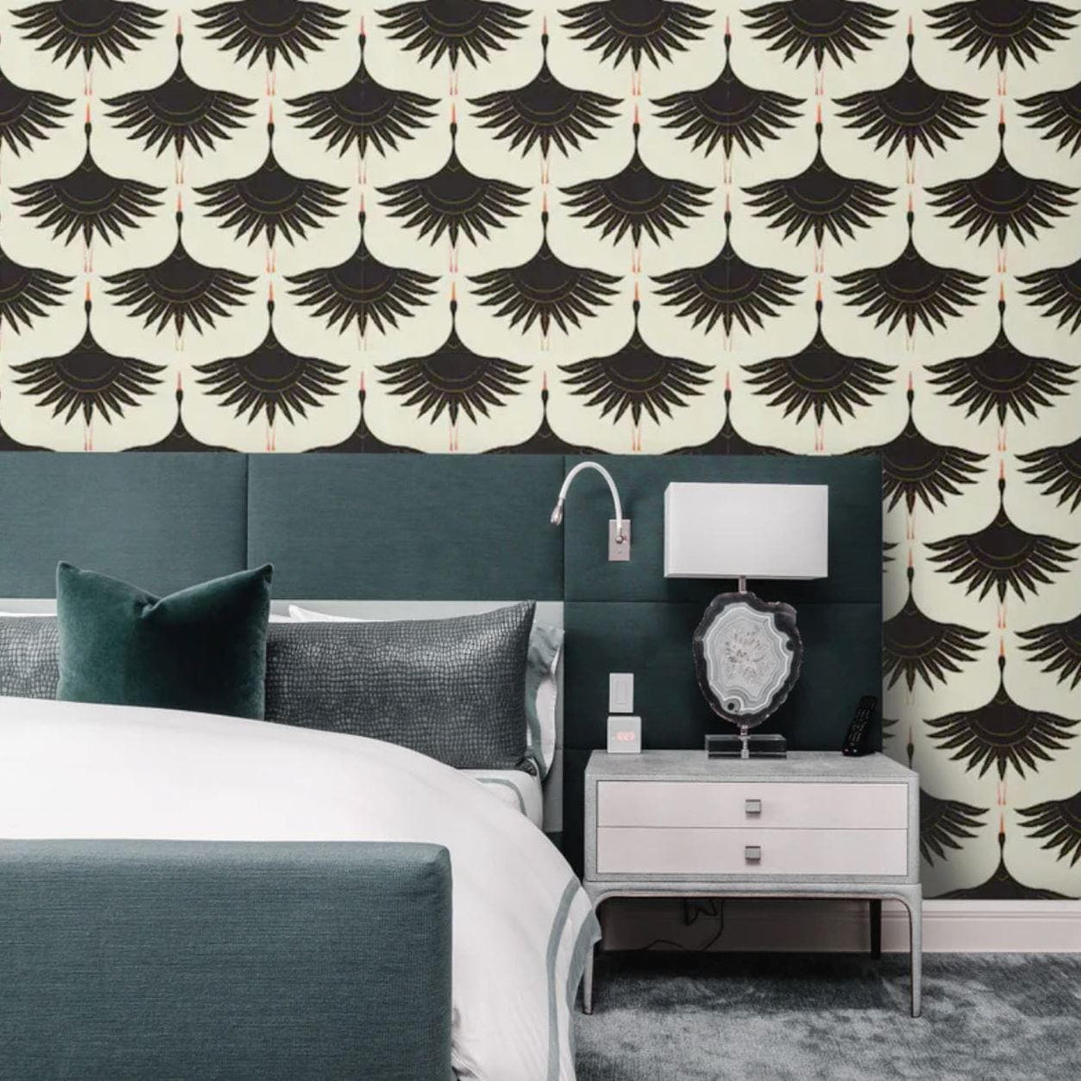 Black Cranes Art Deco Wallpaper