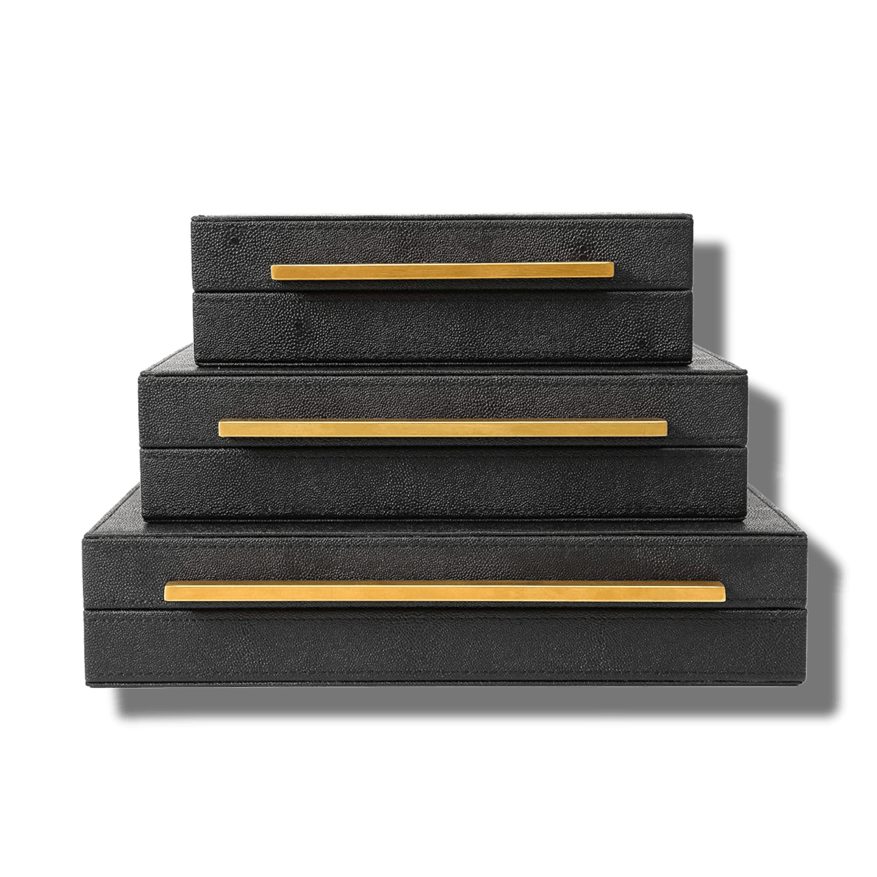 Black Faux Shagreen Leather Storage Boxes - Set of 3 Black