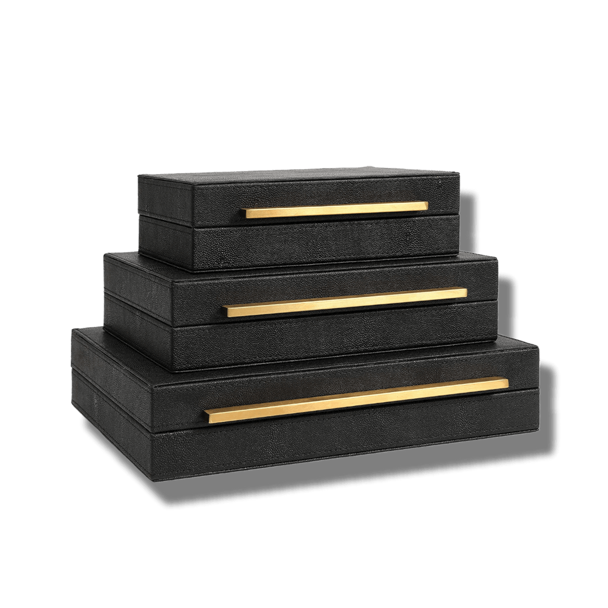 Black Faux Shagreen Leather Storage Boxes - Set of 3