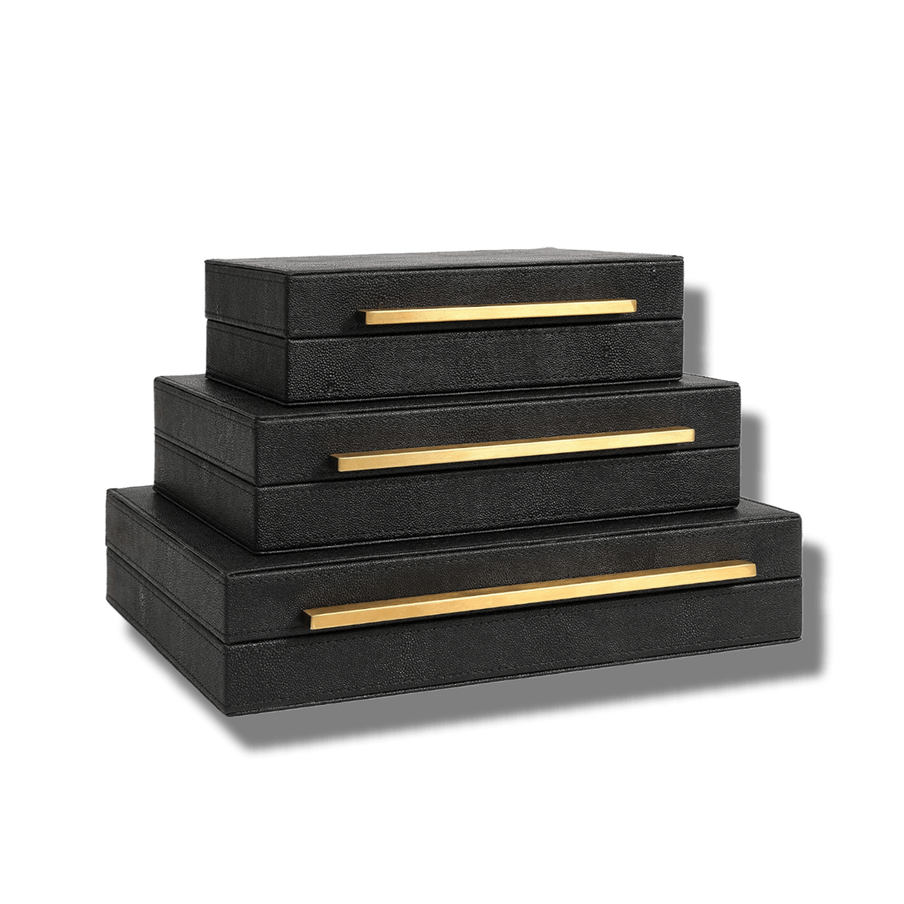 Black Faux Shagreen Leather Storage Boxes - Set of 3 - MAIA HOMES