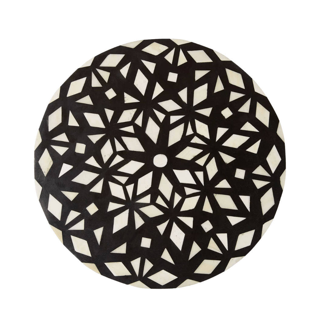 Black Geometric Bone Inlay Drum Side Table