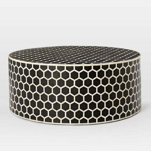 Black Honeycomb Bone Inlay Round Coffee Table - MAIA HOMES