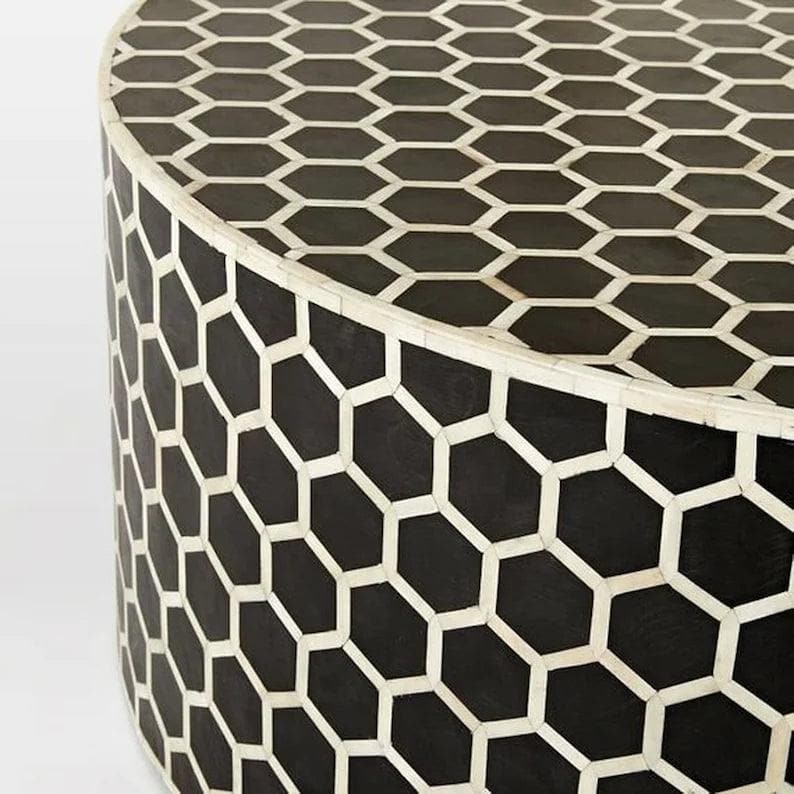 Black Honeycomb Bone Inlay Round Coffee Table