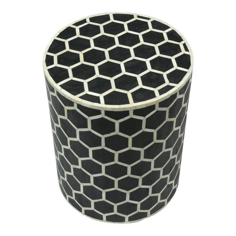 Black Honeycomb Bone Inlay Round Side Table