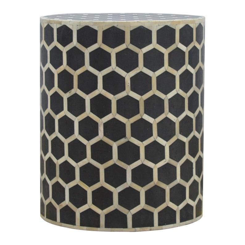 Black Honeycomb Bone Inlay Round Side Table - MAIA HOMES