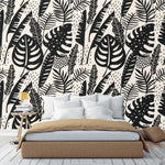 Black Illustrated Monstera Botanical Wallpaper