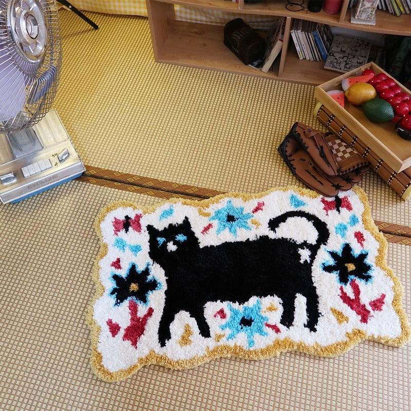 Black Kitty Floral Scallop Bath Mat