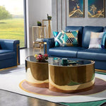 Black Marbled Golden Stainless Steel Coffee Table Set