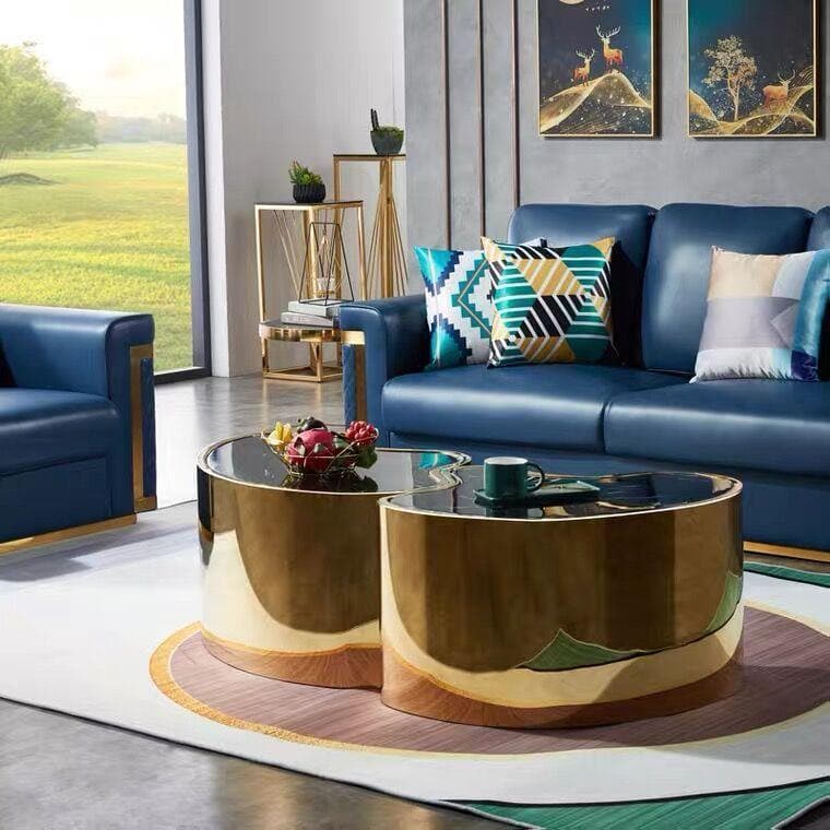 Black Marbled Golden Stainless Steel Coffee Table Set - MAIA HOMES