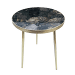 Black Petrified Wood Agate Round Edge Side Table