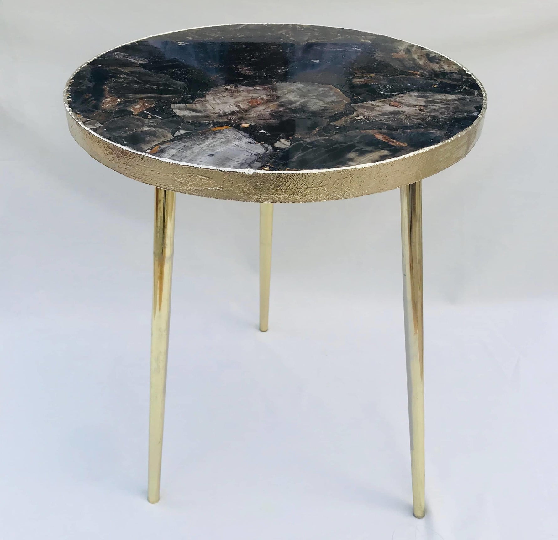 Black Petrified Wood Agate Round Edge Side Table