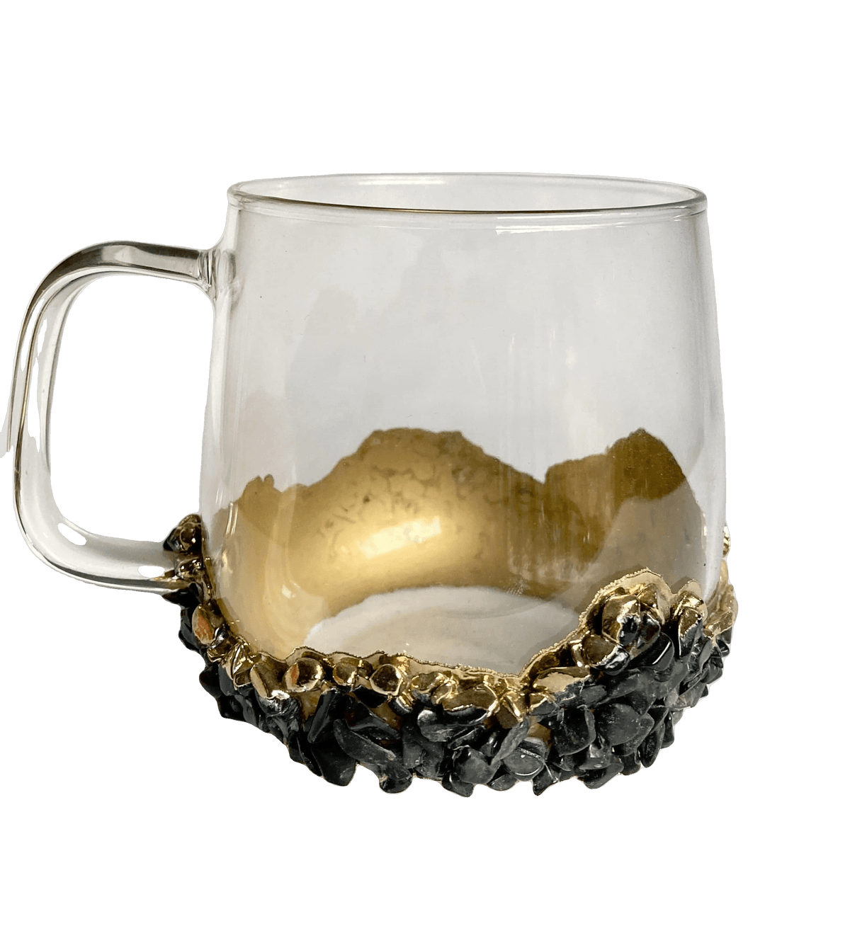 Black Quartz Crystal Glass Coffee Mug - Set of 2 Rose Gold Finish