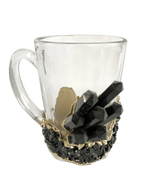 Black Quartz Glass Coffee Mug with Handle - Set of 2 Rose gold finish