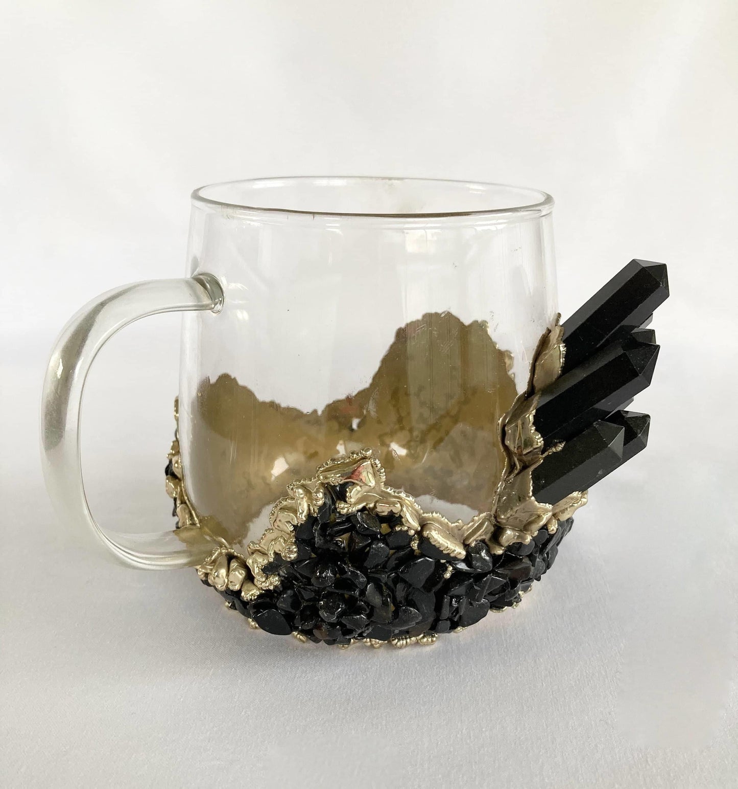 Black Quartz Glass Coffee Mug with Handle - Set of 2