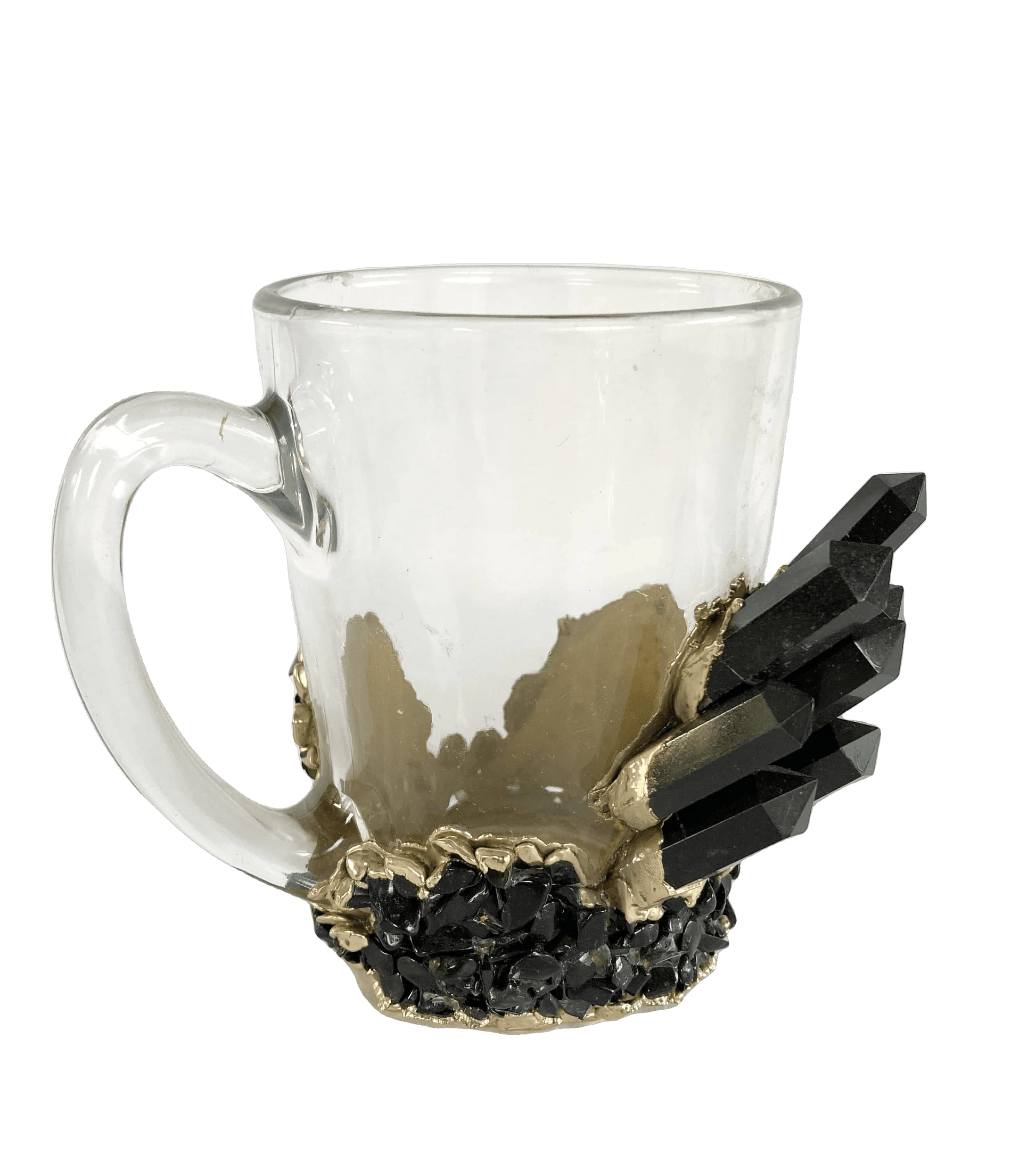 Black Quartz Glass Coffee Mug with Handle - Set of 2